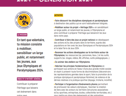 [Service Civique] Une nouvelle mission «Génération 2024» pour s’engager en faveur de l’impact social et environnemental du sport